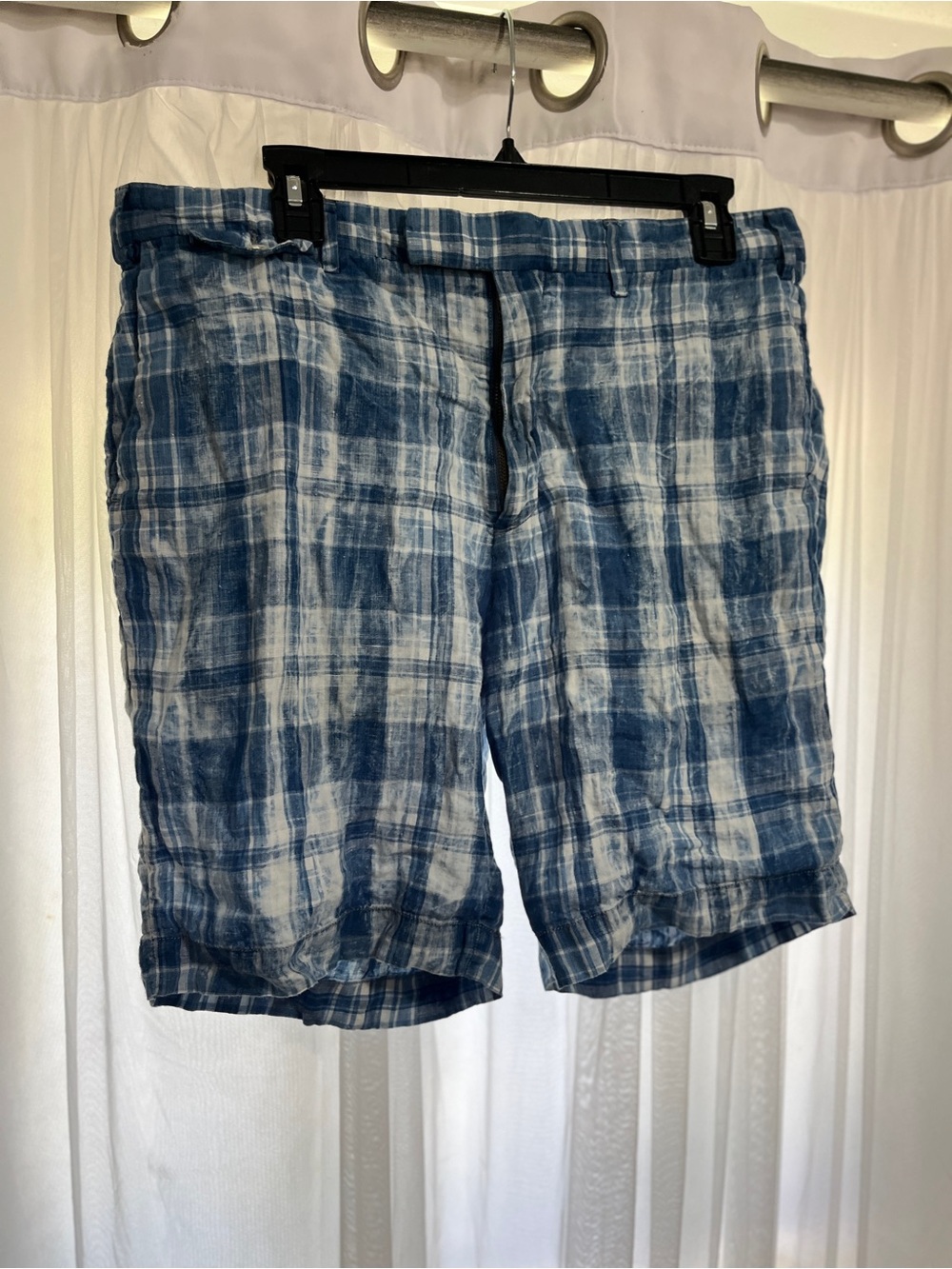 Polo Ralph Lauren Shorts Mens 34 Blue White Indian Madras 100% Linen Classic Fit